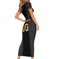 Custom Mexico Football Family Matching Short Sleeve Bodycon Dress and Hawaiian Shirt El Tri Aztec Pattern Back Version