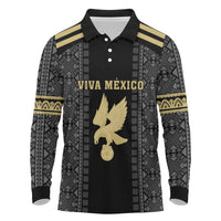 Custom Mexico Football Long Sleeve Polo Shirt El Tri Aztec Pattern Back Version