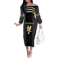 Custom Mexico Football Off The Shoulder Long Sleeve Dress El Tri Aztec Pattern Back Version