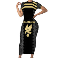 Custom Mexico Football Short Sleeve Bodycon Dress El Tri Aztec Pattern Back Version