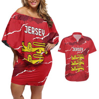 Custom Bailiwick of Jersey Couples Matching Off Shoulder Short Dress and Hawaiian Shirt Sporty Style
