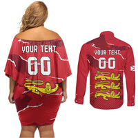 Custom Bailiwick of Jersey Couples Matching Off Shoulder Short Dress and Long Sleeve Button Shirt Sporty Style