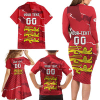 Custom Bailiwick of Jersey Family Matching Long Sleeve Bodycon Dress and Hawaiian Shirt Sporty Style