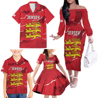 Custom Bailiwick of Jersey Family Matching Off The Shoulder Long Sleeve Dress and Hawaiian Shirt Sporty Style