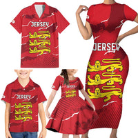 Custom Bailiwick of Jersey Family Matching Short Sleeve Bodycon Dress and Hawaiian Shirt Sporty Style
