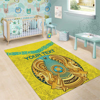 Personalized Kazakhstan Emblem Area Rug Kazakh Pattern