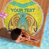 Personalized Kazakhstan Emblem Beach Blanket Kazakh Pattern