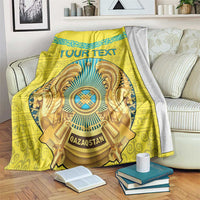 Personalized Kazakhstan Emblem Blanket Kazakh Pattern