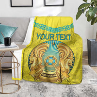 Personalized Kazakhstan Emblem Blanket Kazakh Pattern