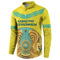 Personalized Kazakhstan Emblem Button Sweatshirt Kazakh Pattern