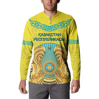 Personalized Kazakhstan Emblem Button Sweatshirt Kazakh Pattern