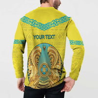 Personalized Kazakhstan Emblem Button Sweatshirt Kazakh Pattern