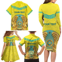 Personalized Kazakhstan Emblem Family Matching Long Sleeve Bodycon Dress and Hawaiian Shirt Kazakh Pattern