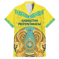 Personalized Kazakhstan Emblem Family Matching Long Sleeve Bodycon Dress and Hawaiian Shirt Kazakh Pattern