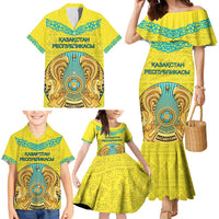 Personalized Kazakhstan Emblem Family Matching Mermaid Dress and Hawaiian Shirt Kazakh Pattern