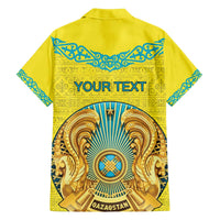 Personalized Kazakhstan Emblem Family Matching Off The Shoulder Long Sleeve Dress and Hawaiian Shirt Kazakh Pattern