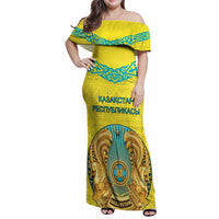 Personalized Kazakhstan Emblem Family Matching Off Shoulder Maxi Dress and Hawaiian Shirt Kazakh Pattern