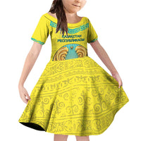 Personalized Kazakhstan Emblem Family Matching Off Shoulder Short Dress and Hawaiian Shirt Kazakh Pattern
