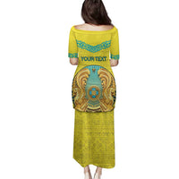 Personalized Kazakhstan Emblem Family Matching Puletasi and Hawaiian Shirt Kazakh Pattern