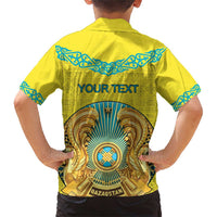 Personalized Kazakhstan Emblem Family Matching Short Sleeve Bodycon Dress and Hawaiian Shirt Kazakh Pattern