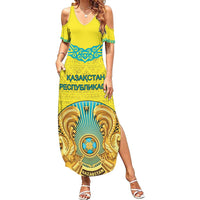Personalized Kazakhstan Emblem Family Matching Summer Maxi Dress and Hawaiian Shirt Kazakh Pattern