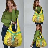 Personalized Kazakhstan Emblem Grocery Bag Kazakh Pattern