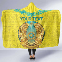Personalized Kazakhstan Emblem Hooded Blanket Kazakh Pattern