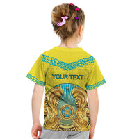 Personalized Kazakhstan Emblem Kid T Shirt Kazakh Pattern