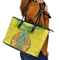 Personalized Kazakhstan Emblem Leather Tote Bag Kazakh Pattern
