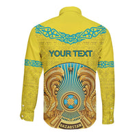 Personalized Kazakhstan Emblem Long Sleeve Button Shirt Kazakh Pattern