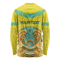 Personalized Kazakhstan Emblem Long Sleeve Shirt Kazakh Pattern
