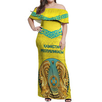 Personalized Kazakhstan Emblem Off Shoulder Maxi Dress Kazakh Pattern