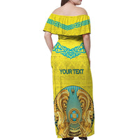 Personalized Kazakhstan Emblem Off Shoulder Maxi Dress Kazakh Pattern