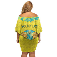 Personalized Kazakhstan Emblem Off Shoulder Short Dress Kazakh Pattern