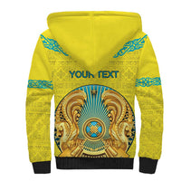 Personalized Kazakhstan Emblem Sherpa Hoodie Kazakh Pattern