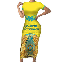 Personalized Kazakhstan Emblem Short Sleeve Bodycon Dress Kazakh Pattern