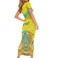 Personalized Kazakhstan Emblem Short Sleeve Bodycon Dress Kazakh Pattern
