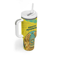 Personalized Kazakhstan Emblem Tumbler With Handle Kazakh Pattern
