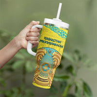 Personalized Kazakhstan Emblem Tumbler With Handle Kazakh Pattern