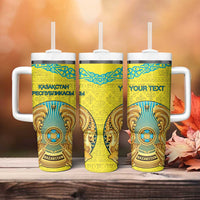 Personalized Kazakhstan Emblem Tumbler With Handle Kazakh Pattern