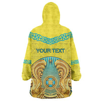 Personalized Kazakhstan Emblem Wearable Blanket Hoodie Kazakh Pattern