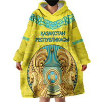 Personalized Kazakhstan Emblem Wearable Blanket Hoodie Kazakh Pattern