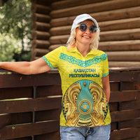 Personalized Kazakhstan Emblem Women Polo Shirt Kazakh Pattern