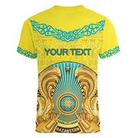 Personalized Kazakhstan Emblem Women V-Neck T-Shirt Kazakh Pattern