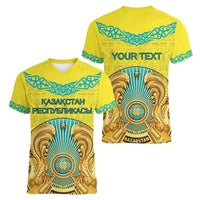 Personalized Kazakhstan Emblem Women V-Neck T-Shirt Kazakh Pattern