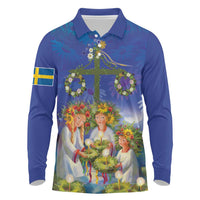 Swedish Glad Midsommar Long Sleeve Polo Shirt Hade du en bra Midsommar
