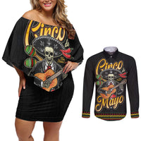 Mexico Cinco de Mayo Couples Matching Off Shoulder Short Dress and Long Sleeve Button Shirt El Dia de la Batalla de Puebla