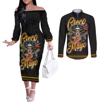 Mexico Cinco de Mayo Couples Matching Off The Shoulder Long Sleeve Dress and Long Sleeve Button Shirt El Dia de la Batalla de Puebla