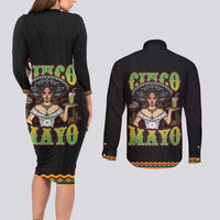 Mexico Cinco de Mayo Couples Matching Long Sleeve Bodycon Dress and Long Sleeve Button Shirt Viva la Fiesta!