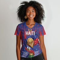 Custom Haiti Football 2026 Women V-Neck T-Shirt Les Grenadiers Voodoo Veve Pride